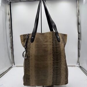 Lauren Ralph Lauren Brown Snake-Print Tote with Black Straps